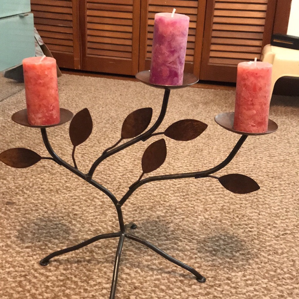 Large metal Tri candle holder tabletop